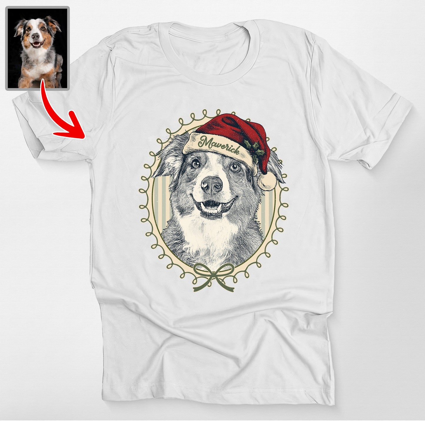 Custom Dogface Coquette Christmas Frame Bella, custom pet portrait gift for pet lovers (view 8)