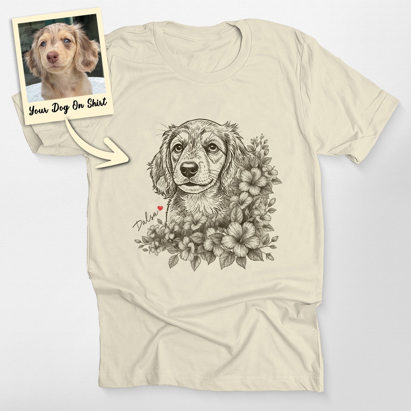 Custom Flower Weiner Dog Shirt, custom pet portrait gift for pet lovers (view 4)