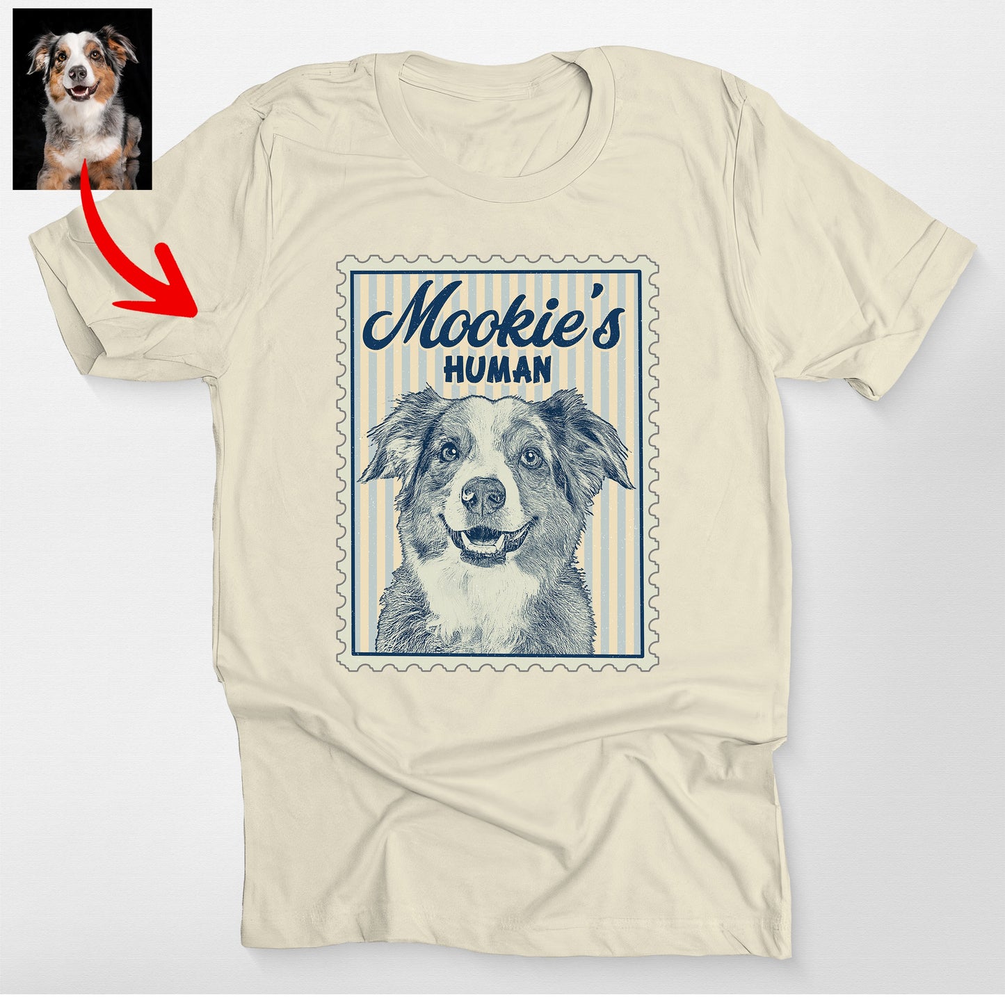 Custom Sketch Dog Portrait in Stamp Design Bel, custom pet portrait gift for pet lovers (view 4)