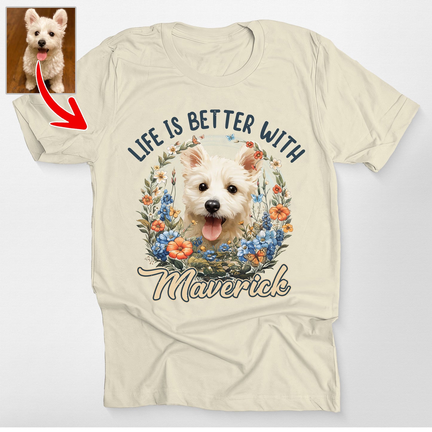 Life is Better with Dog Bella Canvas T-Shirt, custom pet portrait gift for pet lovers (view 4)