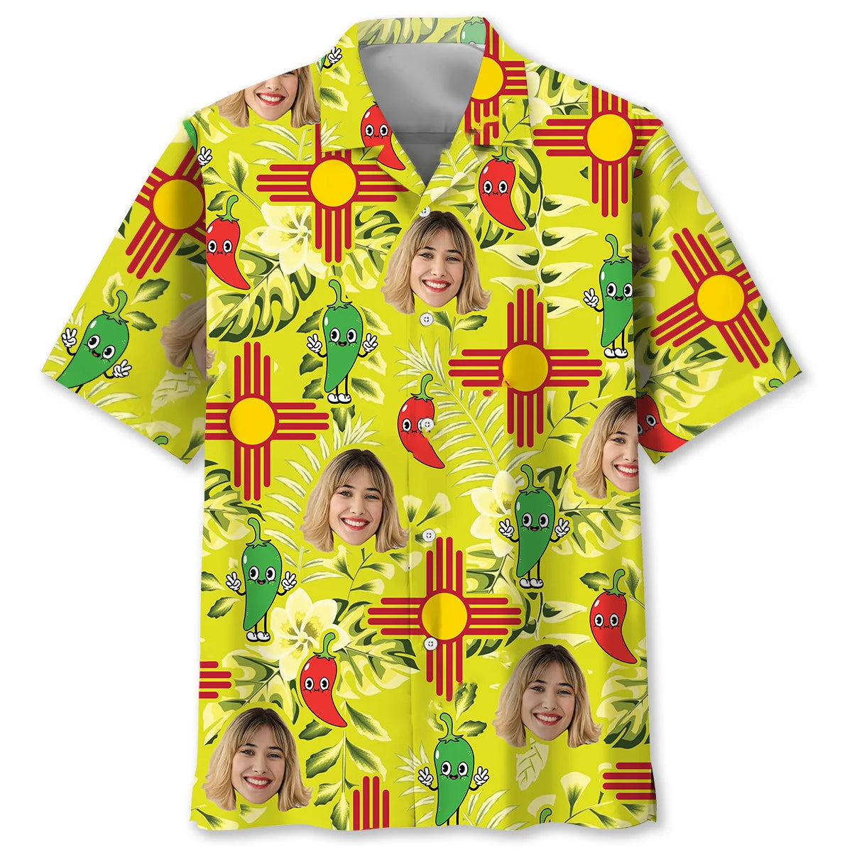 Mexico Dancing Chilies Custom Face Hawaiian Shirt, custom shirt gift for men (view 4)