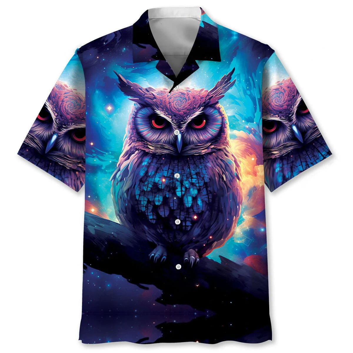 Night Sci Fi Owl Art Hawaiian Shirt, custom shirt gift for men (view 4)
