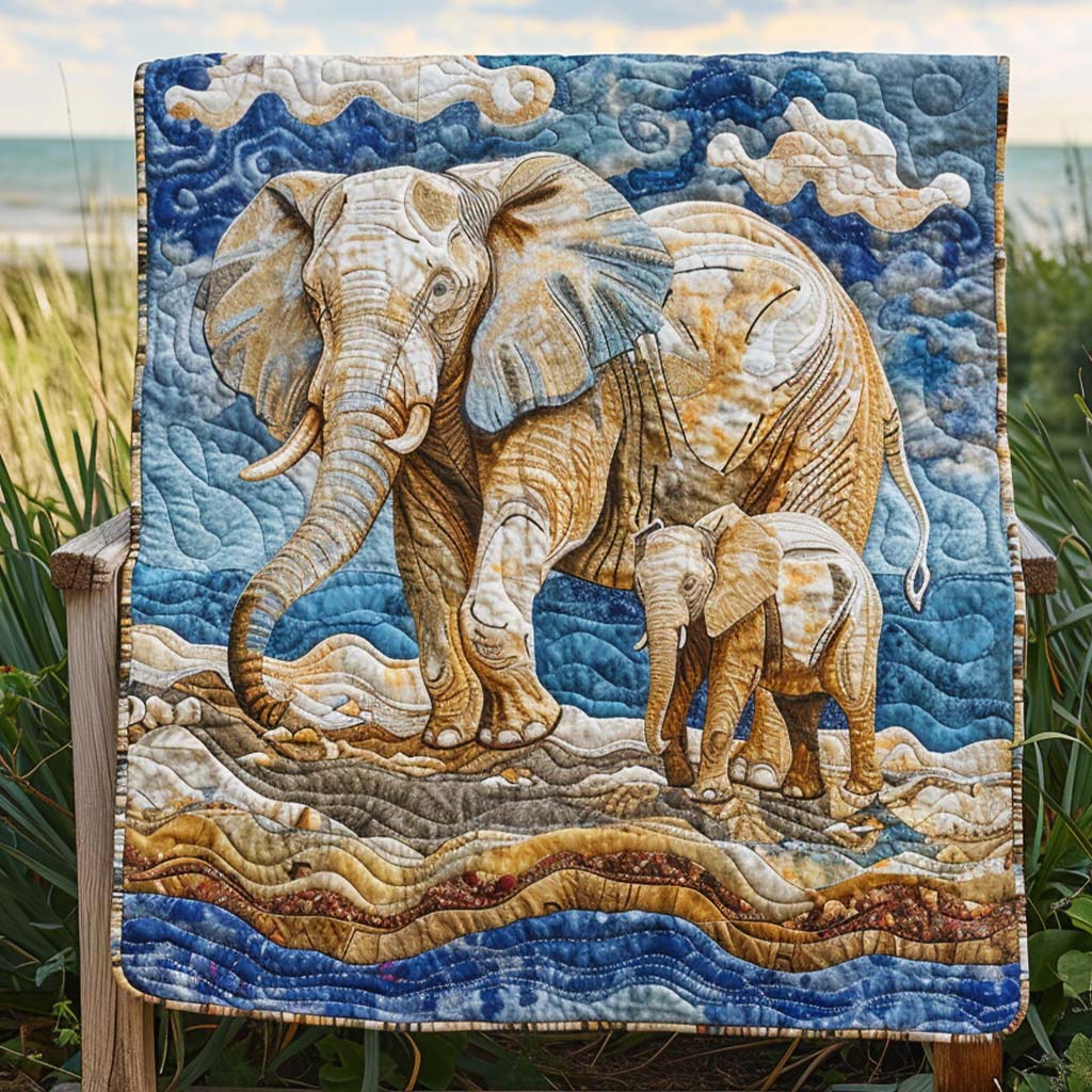 Noble Elephant Quilt Blanket - Quilted Blanket by OtterMia