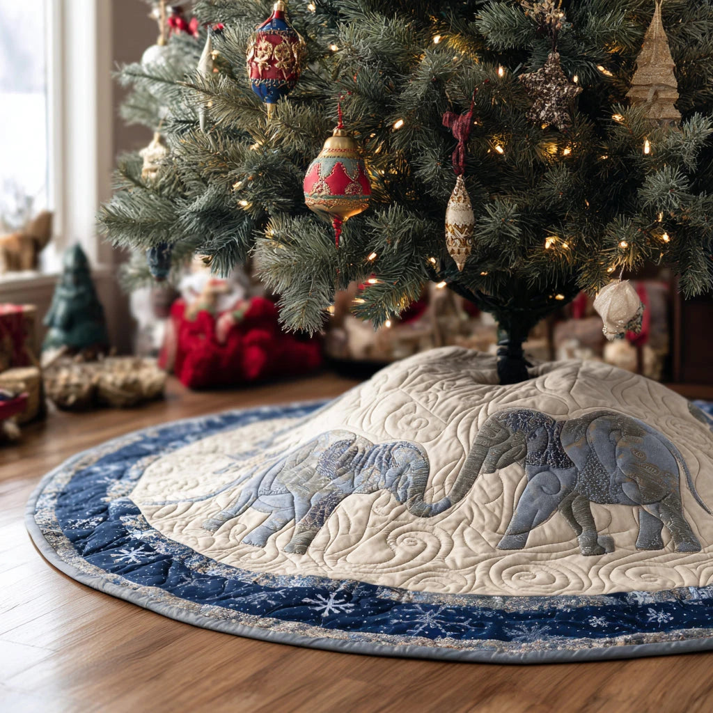 North Elephant Christmas Quilted Tree Skirt