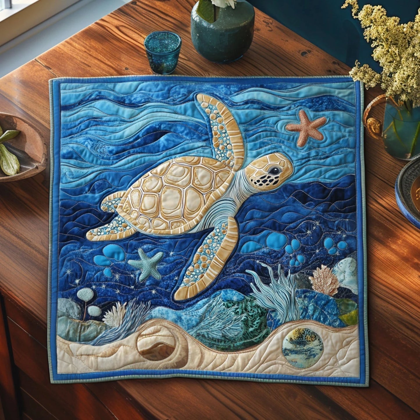 Ocean Bloom Quilted Table Topper