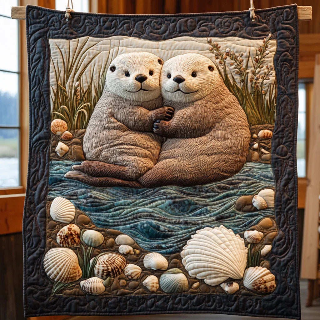 Otter Hugging Quilt Blanket