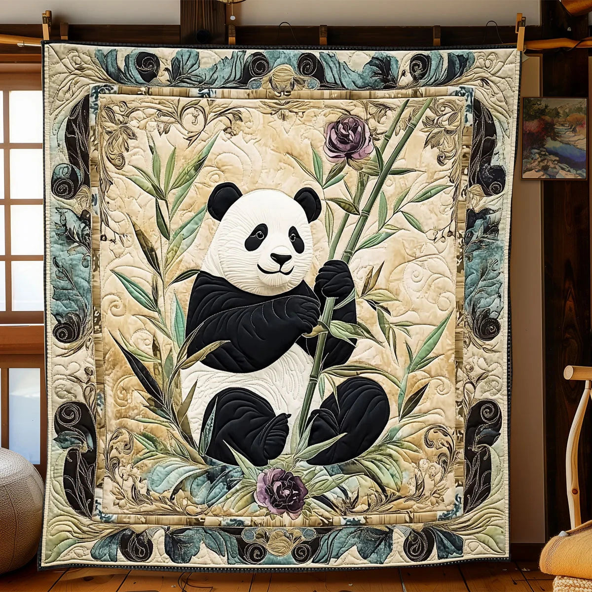 Panda's Bamboo Garden Quilt Blanket