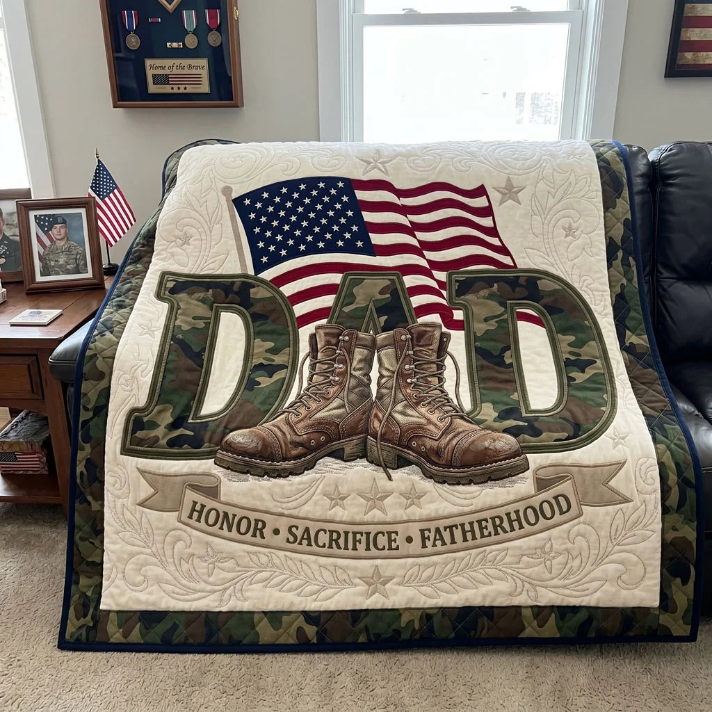 Patriotic Veteran Dad Quilt Blanket