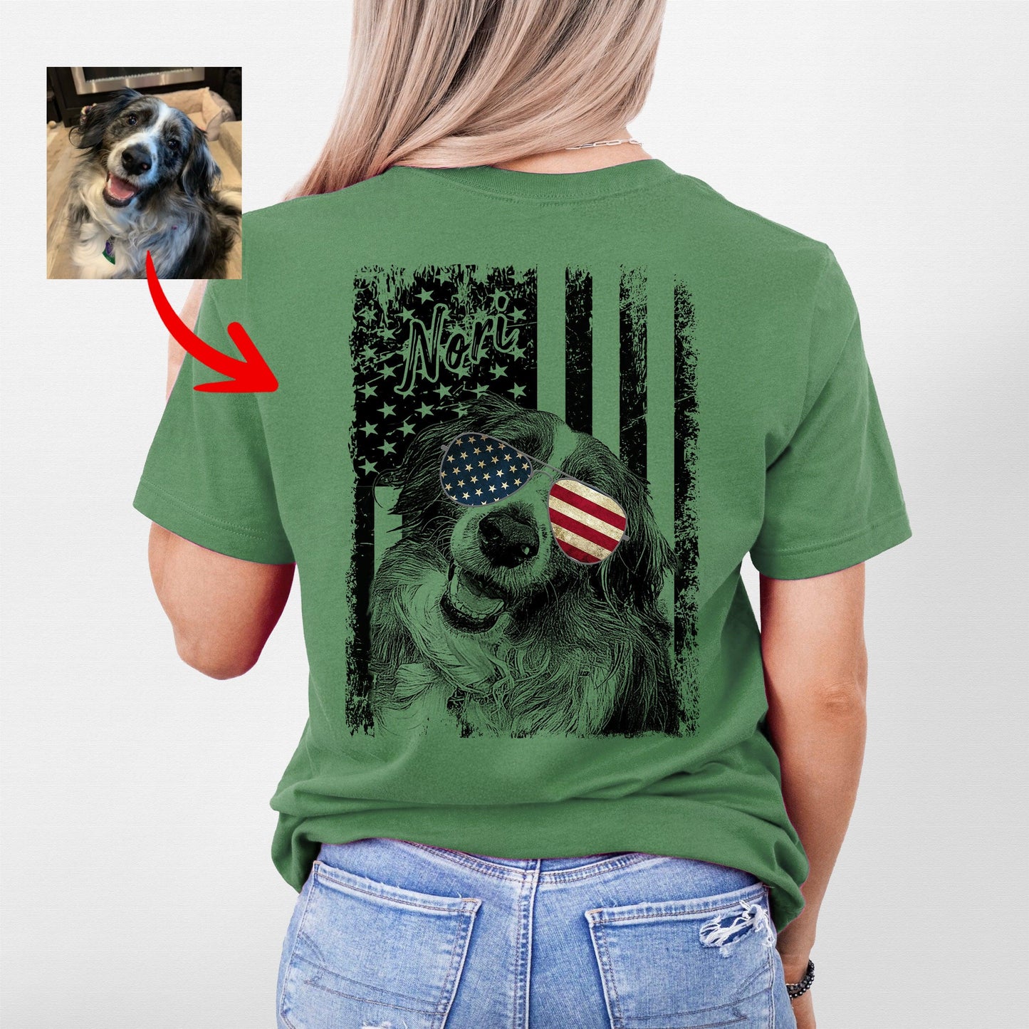 Patriotic Custom Dogface Shirt Backside, custom pet portrait gift for pet lovers (view 8)