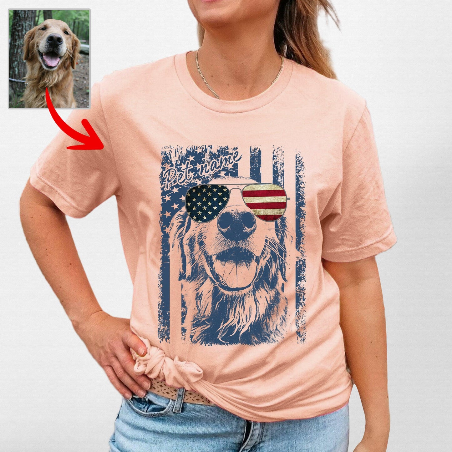 Patriotic Custom Dogface Unisex Shirt, custom pet portrait gift for pet lovers (view 17)