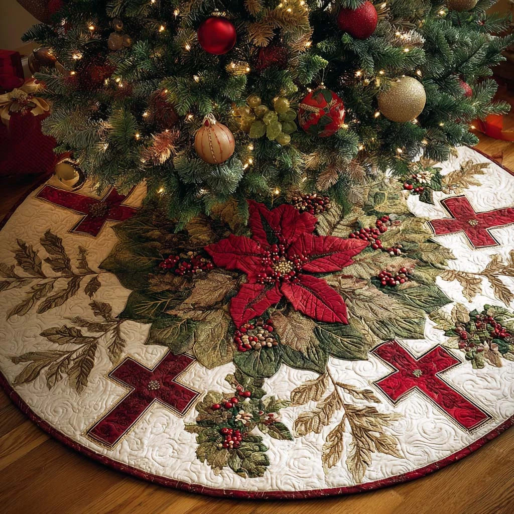 Peaceful Cross Christmas Quilted Tree Skirt