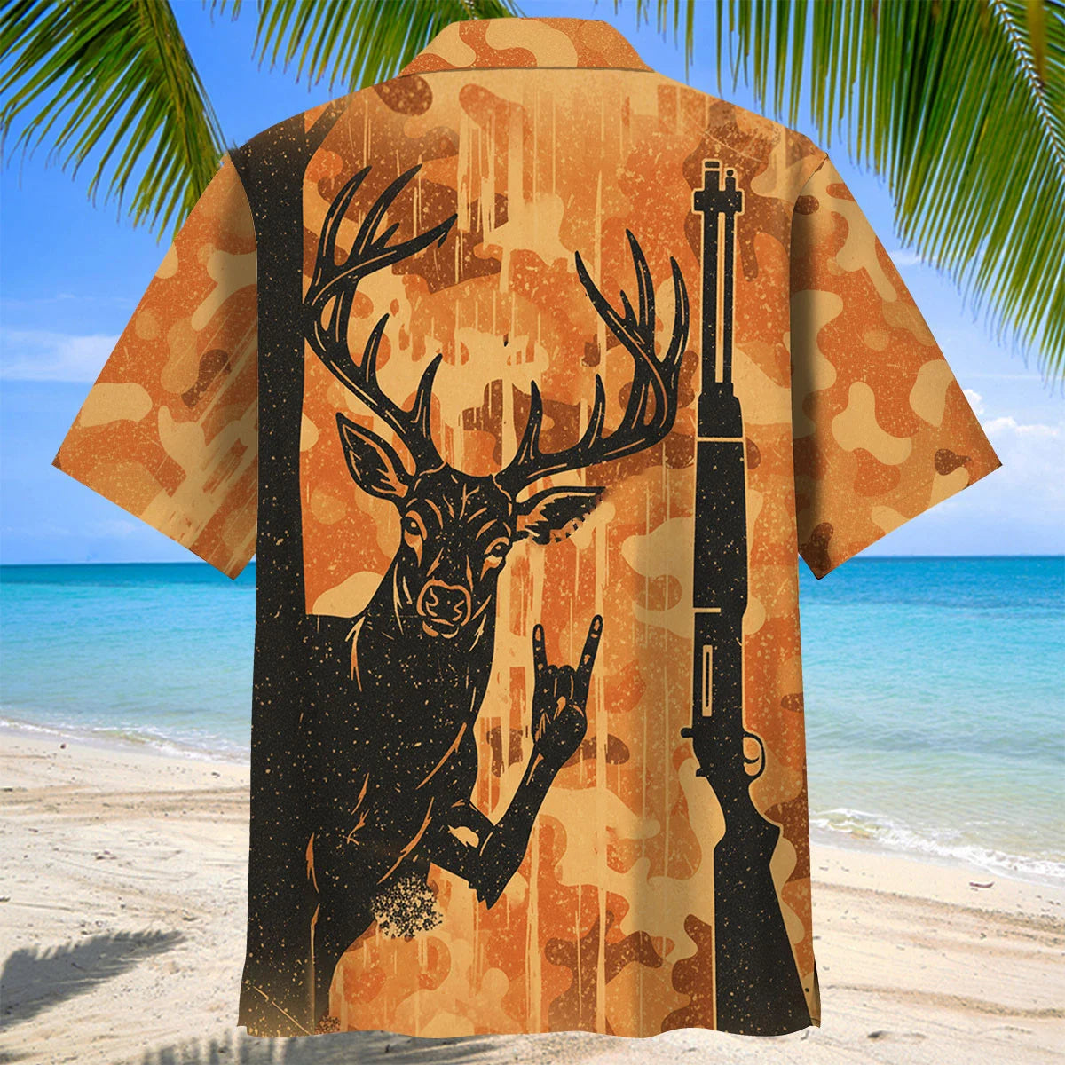 Peek a Boo Deer Camoflage Orange Hawaiian Shirt, custom shirt gift for men (view 4)
