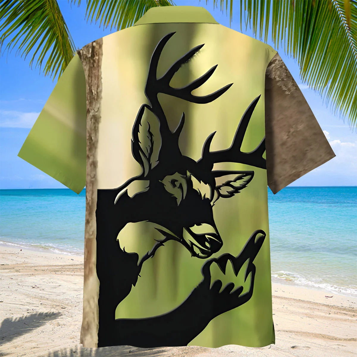 Peek a Boo Flipping Off Deer Hawaiian Shirt, custom shirt gift for men (view 4)