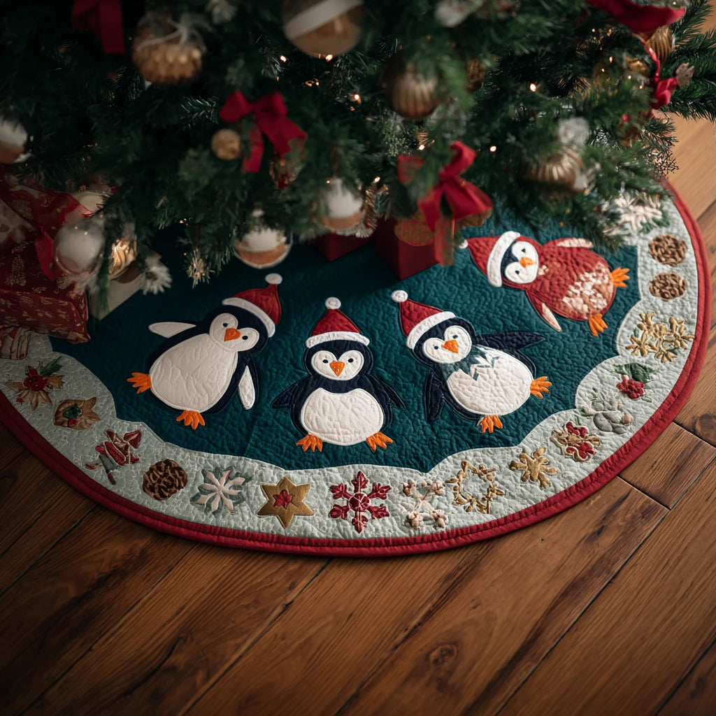 Penguin Dream Christmas Quilted Tree Skirt