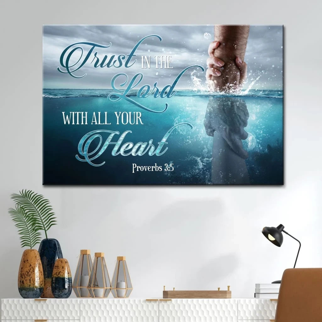 trust in the lord with all your heart proverbs 3 5 canvas print bible verse wall art (Landscape) (view 4)