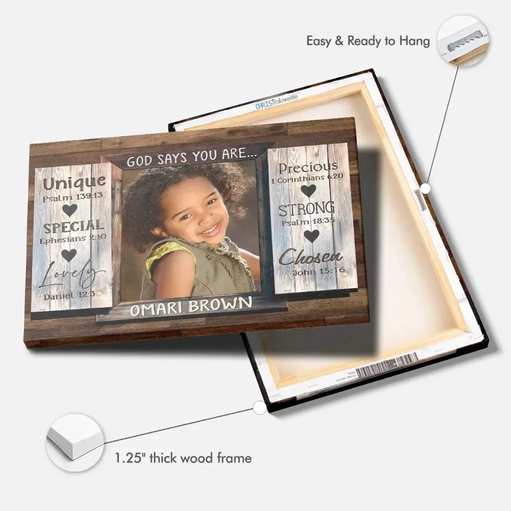 personalized god says you are wall art canvas with custom photo name (view 6)