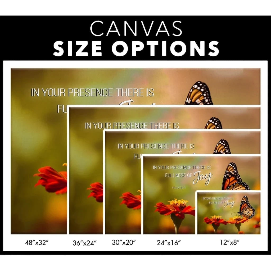 christian canvas print psalm 16 11 in your presence there is fullness of joy butterfly flowers (Landscape) (view 4)