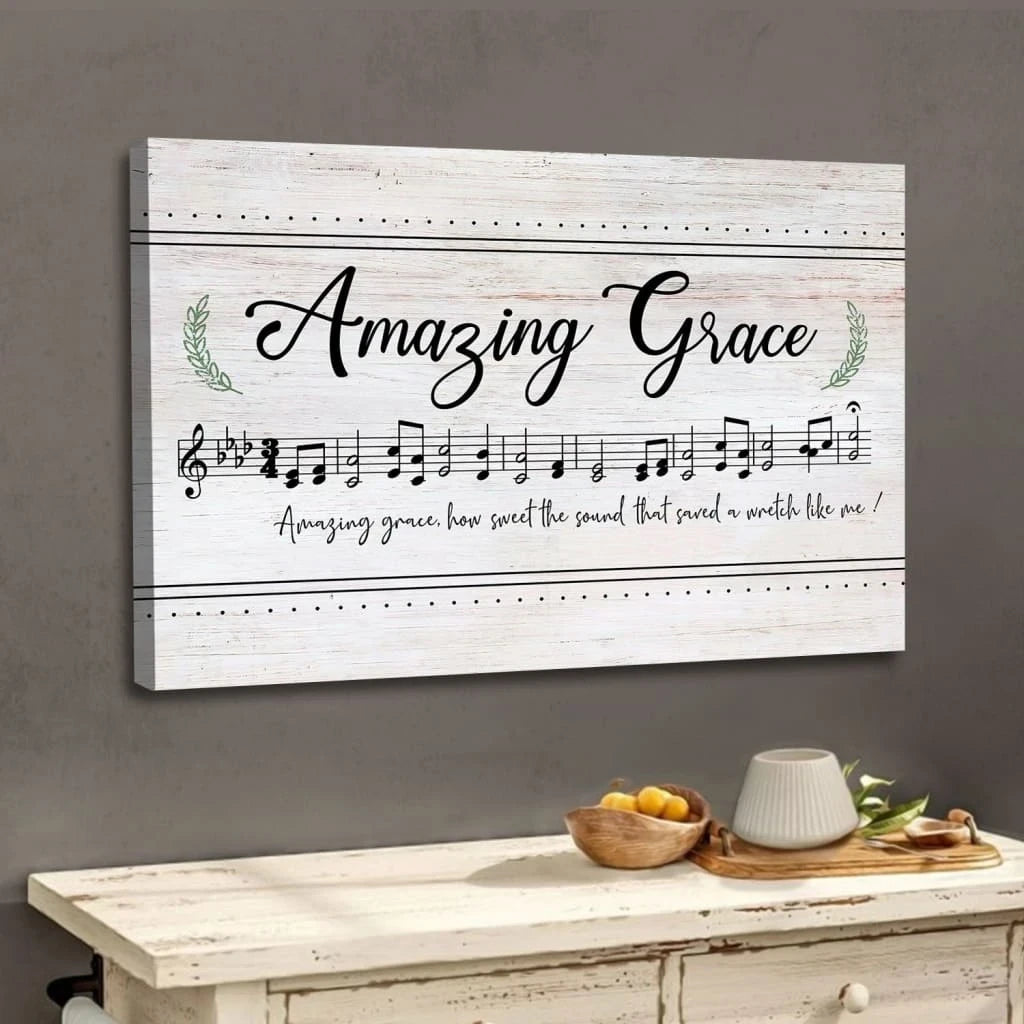 christian wall art amazing grace how sweet the sound sheet music christian song lyrics canvas art (Landscape) (view 4)