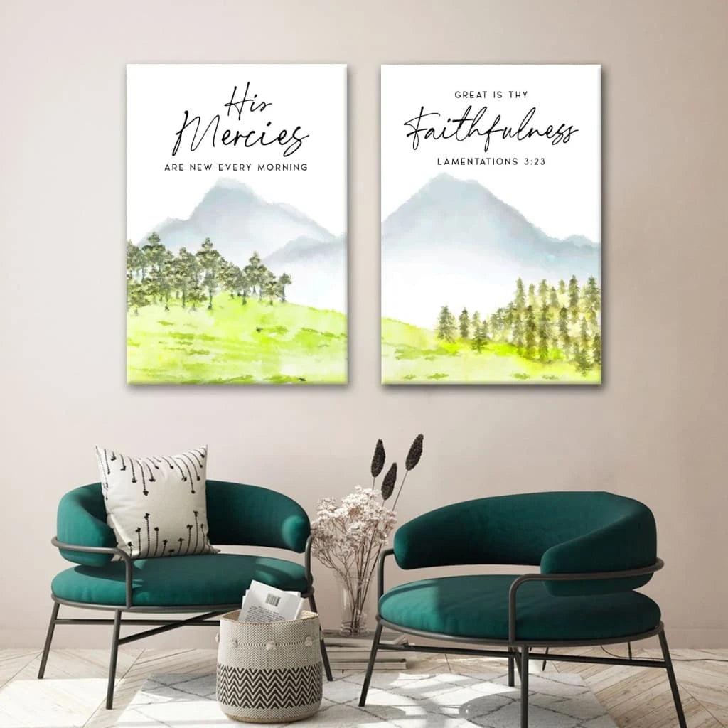his mercies are new every morning great is thy faithfulness 2 panel wall art canvas (Landscape) (view 5)