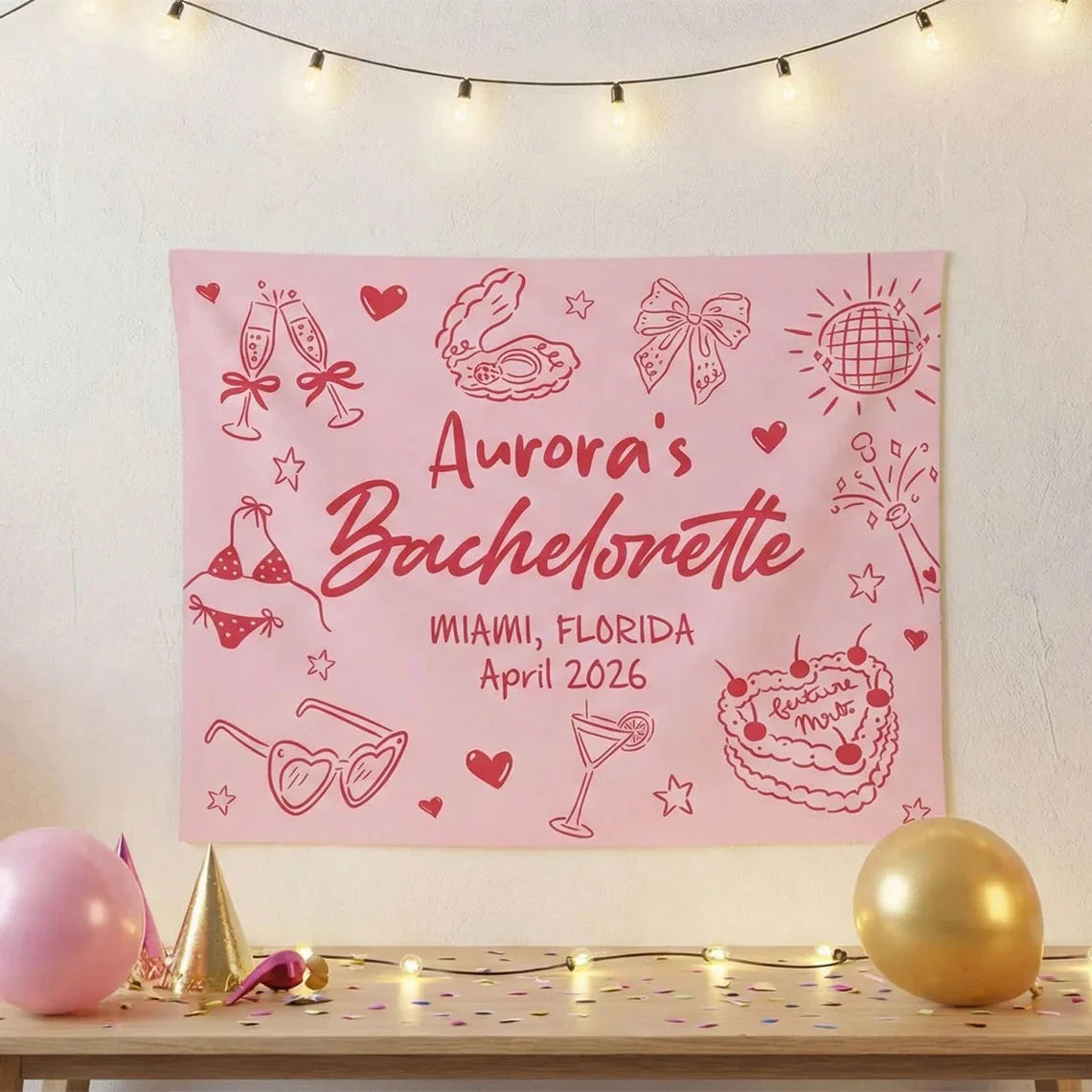 Bachelorette Party Banner Personalized Custom Name Bachelorette Backdrop Bridal Party Celebration Banner, bridal shower decor
