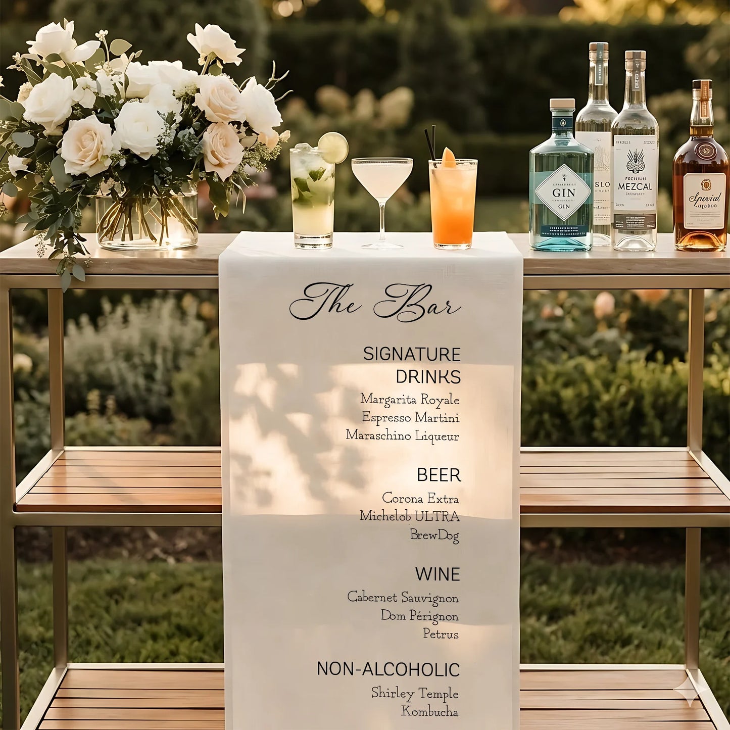 Wedding Bar Menu Table Runner Personalized Cocktail Menu Custom Wedding Bar Decor, personalized wedding decor (view 7)