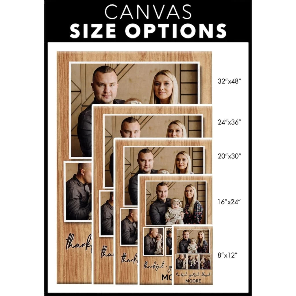 personalized canvas thankful grateful blessed wall art with custom family name photos (view 5)