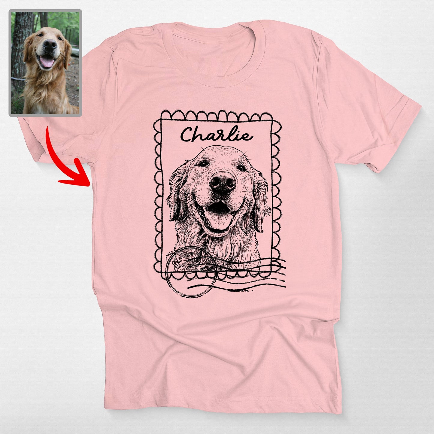 Personalized Dog Face on Stamp T-Shirt, custom pet portrait gift for pet lovers (view 13)