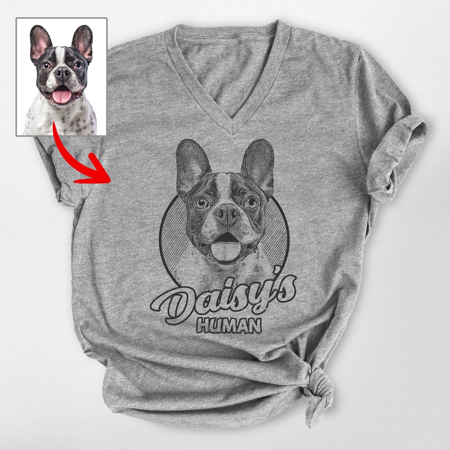 Personalized Dogface Unisex V-Neck Shirt, custom pet portrait gift for pet lovers (view 6)