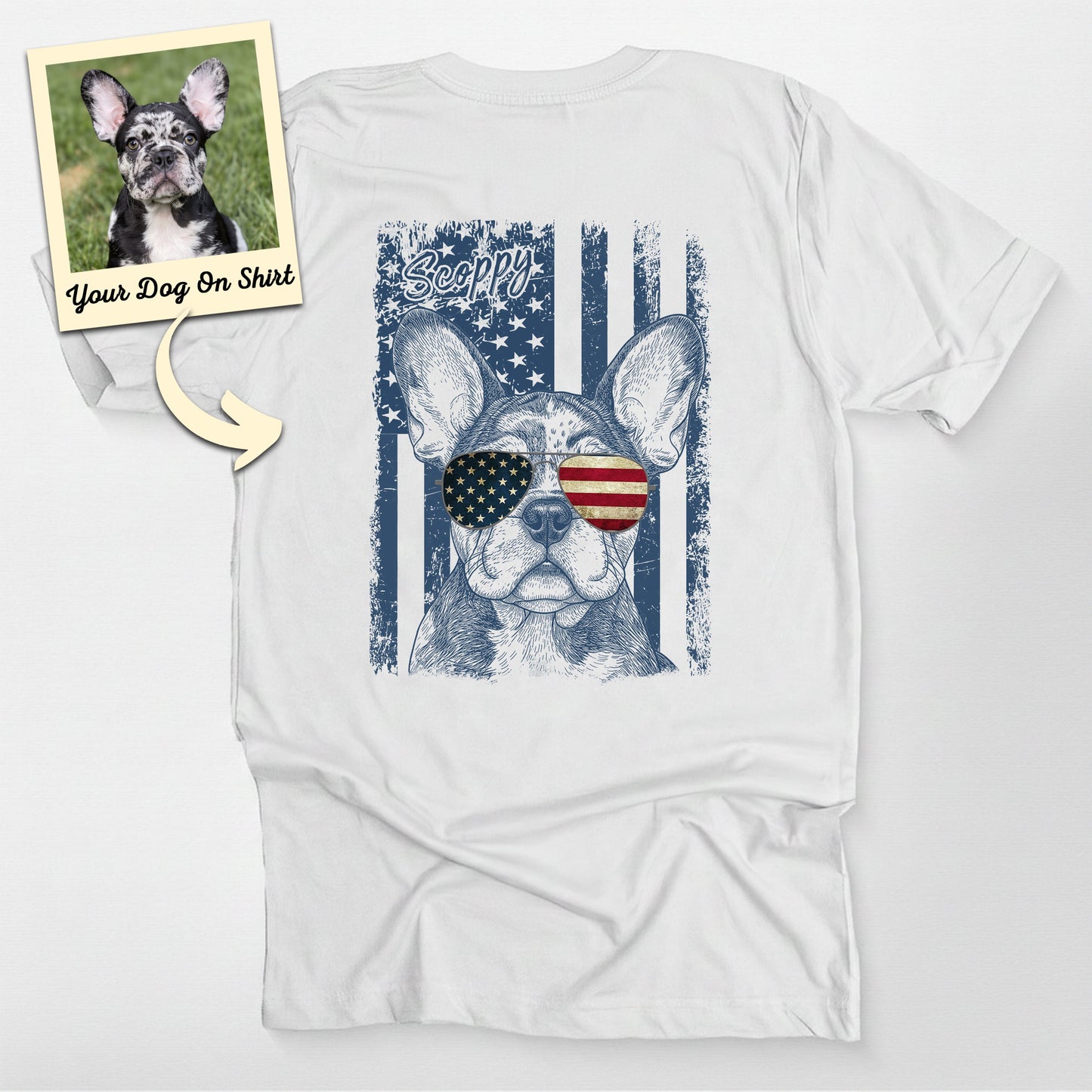 Personalized French Bulldog Shirt Patriotic Bella, custom pet portrait gift for pet lovers (view 4)
