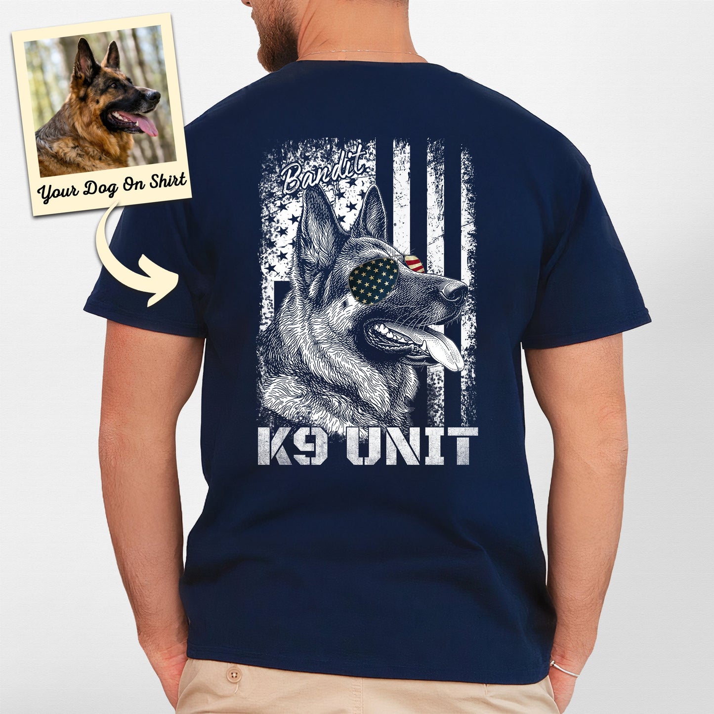 Personalized K9 Unit American Flag Unisex T-Shirt (view 6)