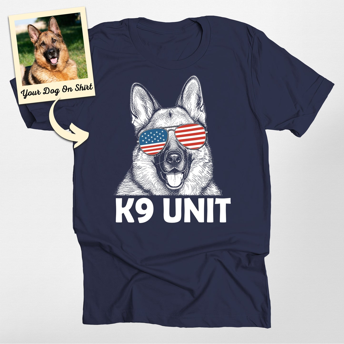 Personalized K9 Unit Handler Police Dog Unisex T-Shirt, custom pet portrait gift for pet lovers (view 5)