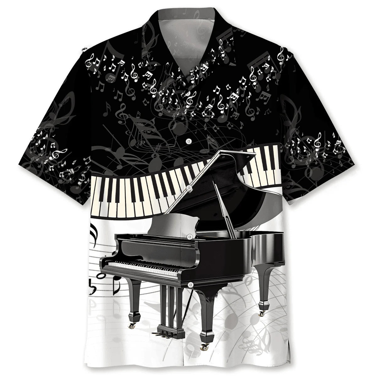 Piano Black White Hawaiian Shirt, custom shirt gift for men (view 4)