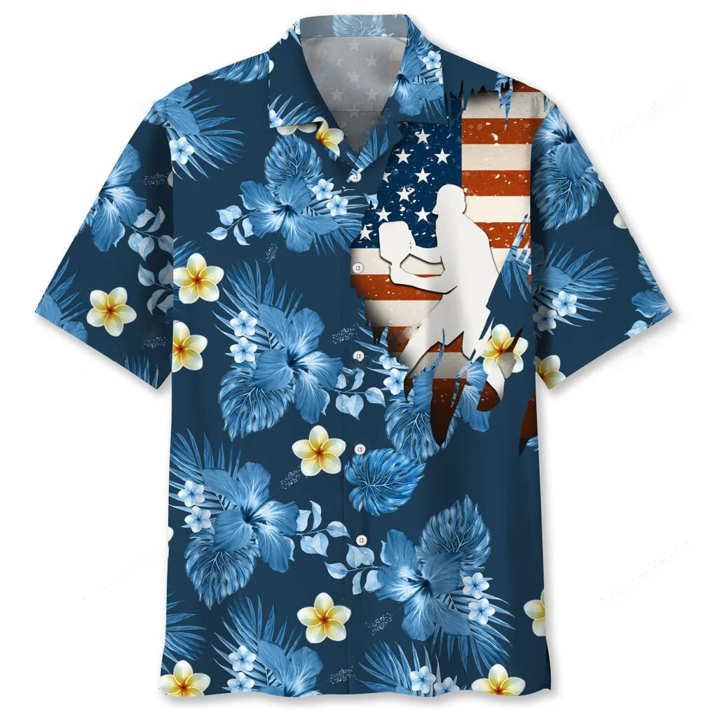 Pickleball Usa Blue Tropical Hawaiian Shirt, patriotic gift for 4th of July (view 2)