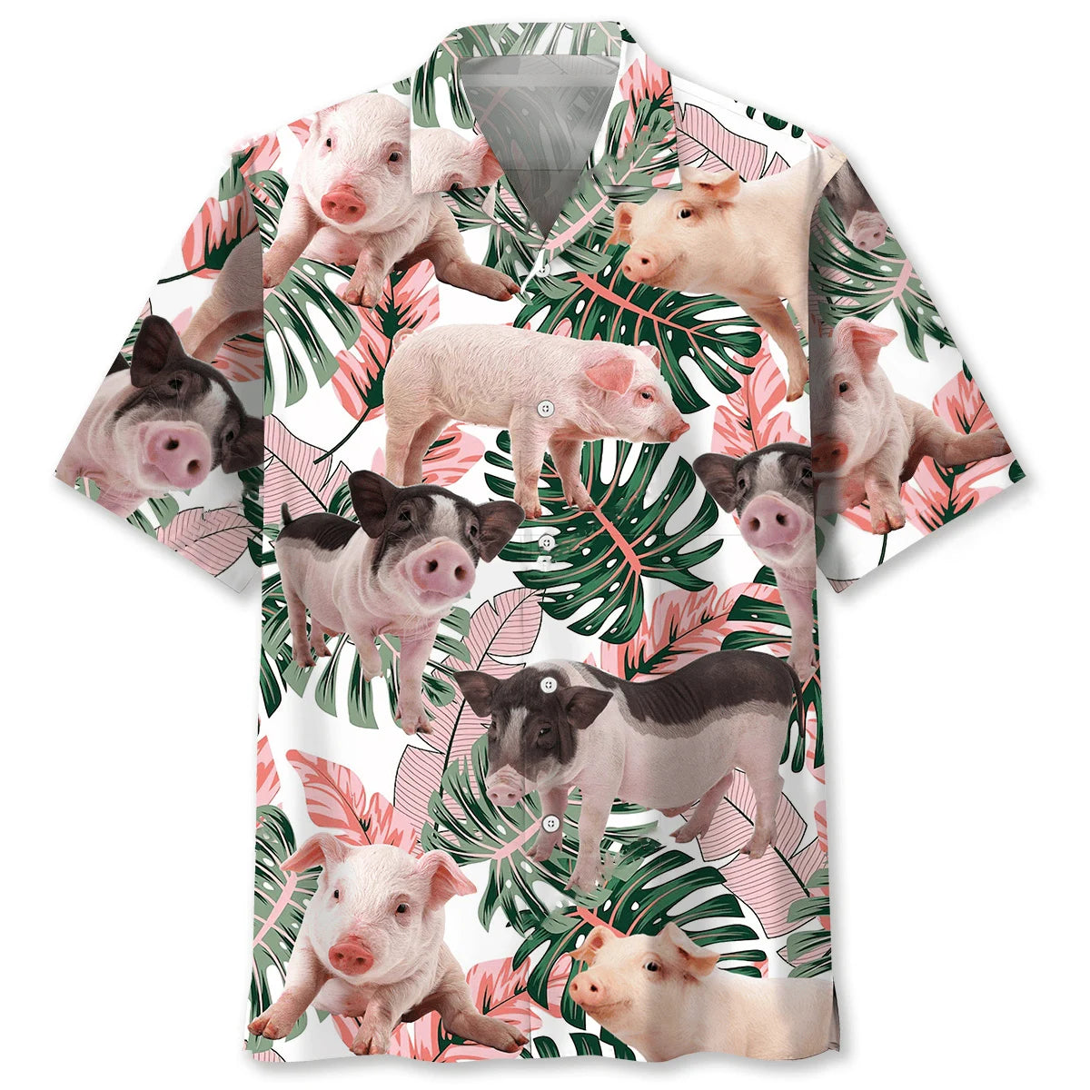 Pink Cute Tropical Pig Hawaiian Shirt, custom shirt gift for men (view 2)
