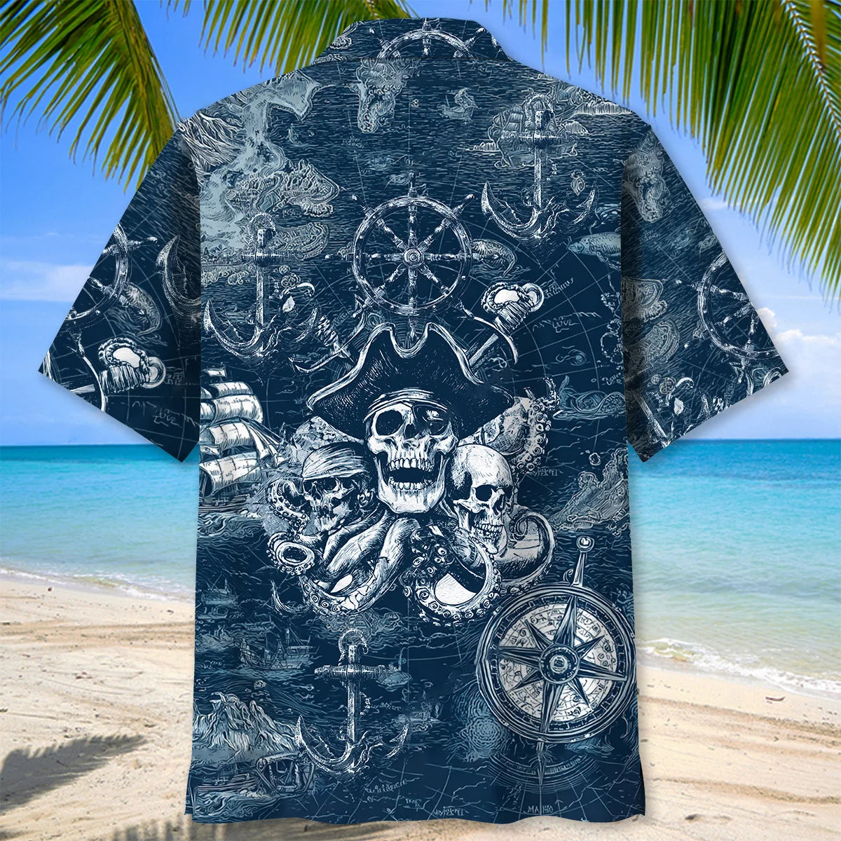 Pirate Map Vintage Blue Hawaiian Shirt, custom shirt gift for men (view 4)