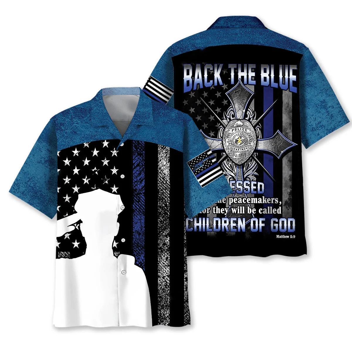 Police Back the Blue Children of God Hawaiian Shirt, custom shirt gift for men (view 4)