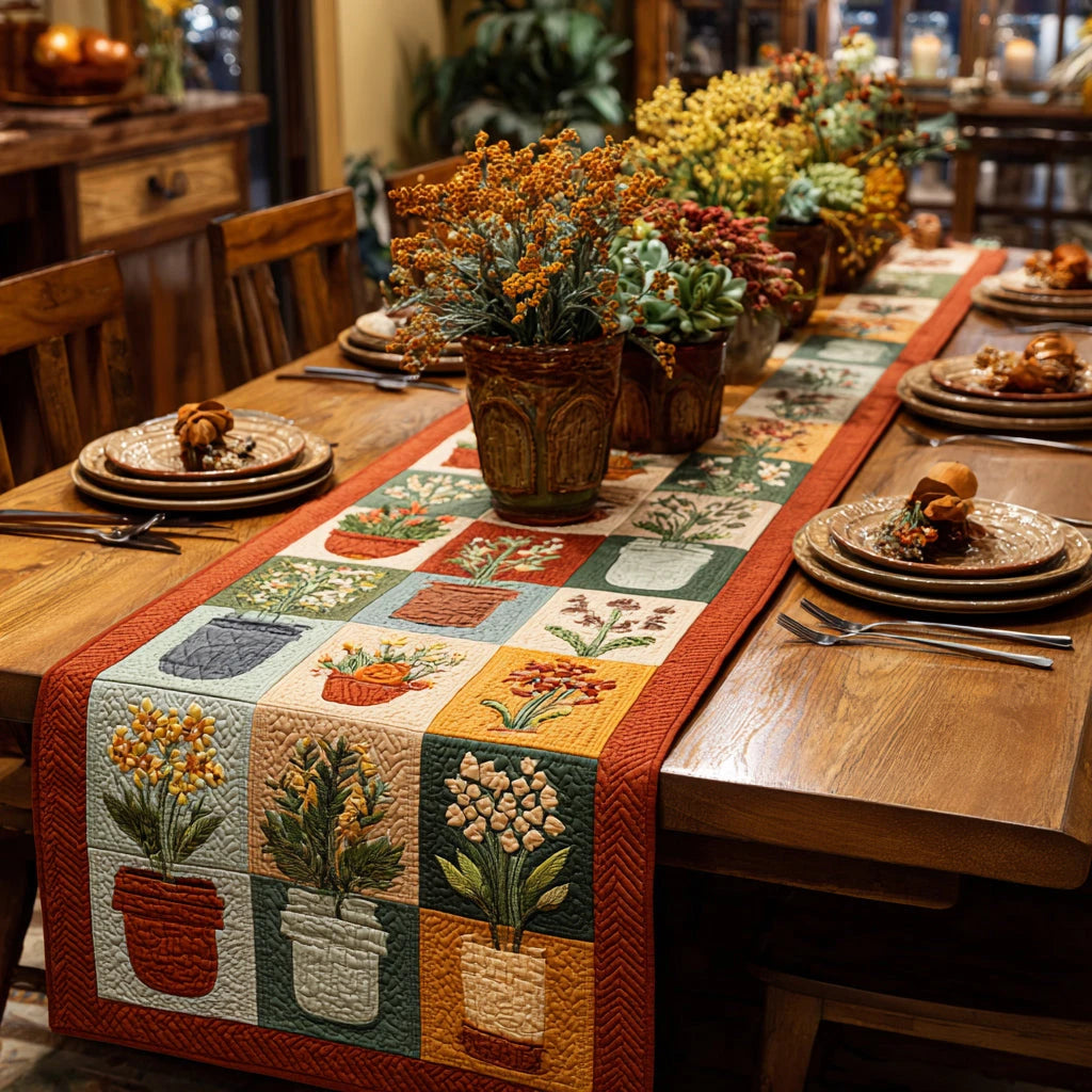 Potted Bloom Quilted Table Runner