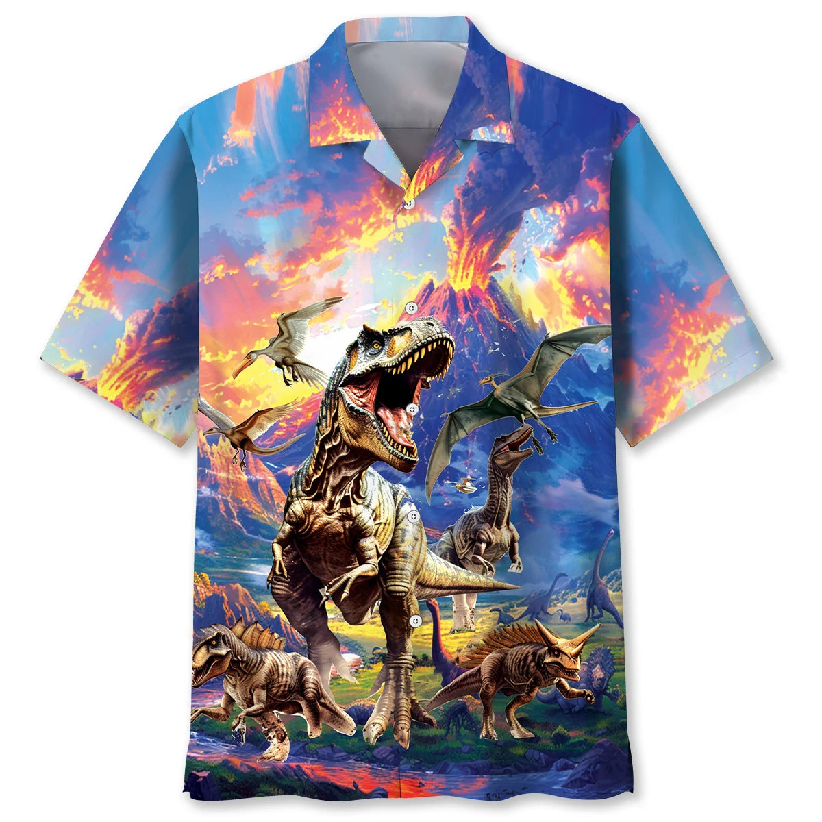 Prehistoric Dinosaur Volcano Hawaiian Shirt, custom shirt gift for men (view 4)