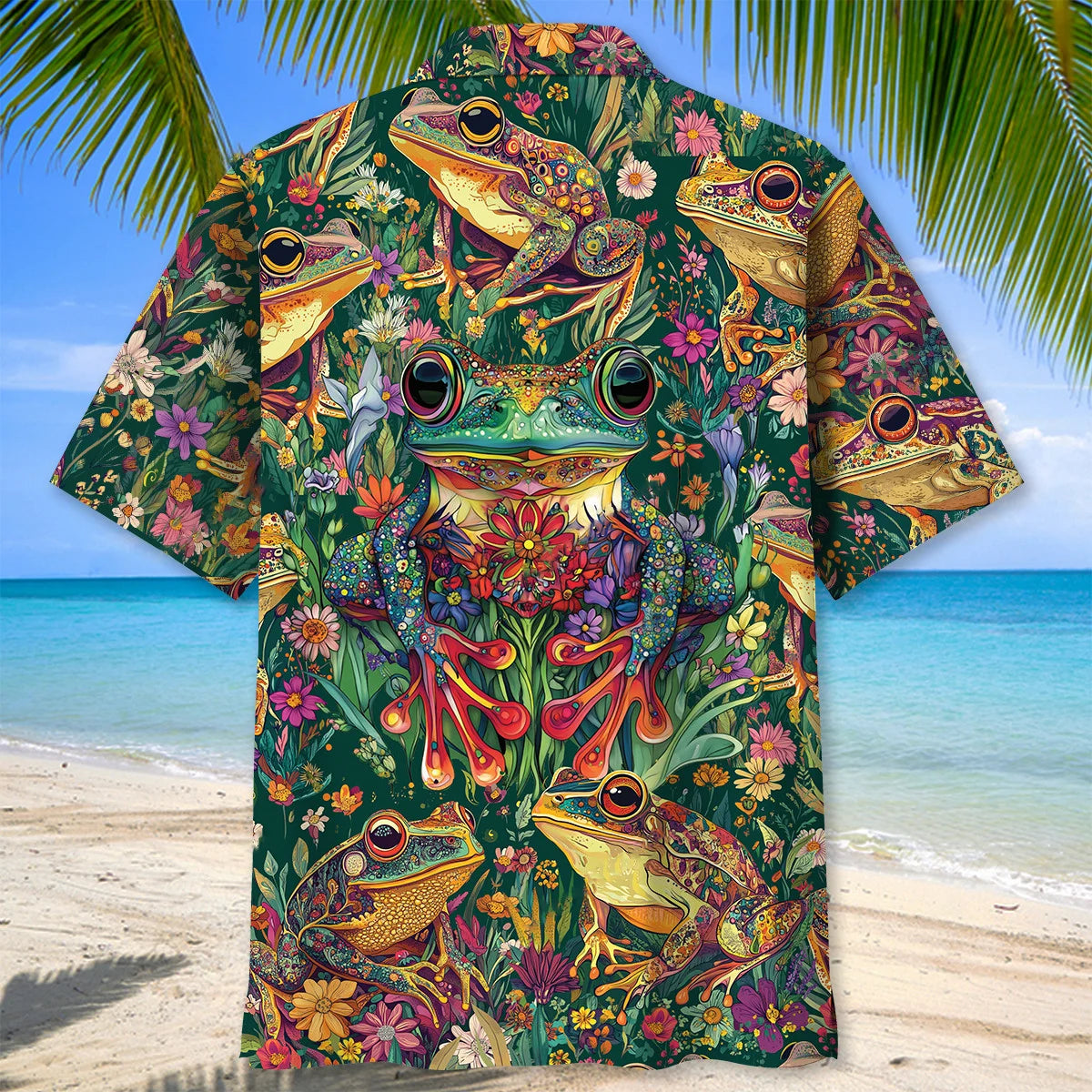 Psychedelic Frog Flowers Hawaiian Shirt, custom shirt gift for men (view 4)