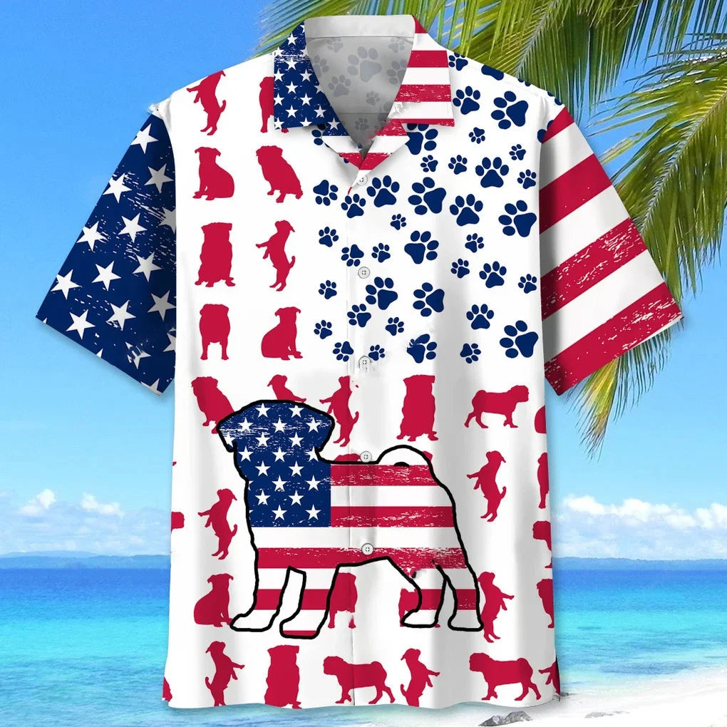 Pug Usa Flag Hawaiian Shirt, patriotic gift for 4th of July (view 2)