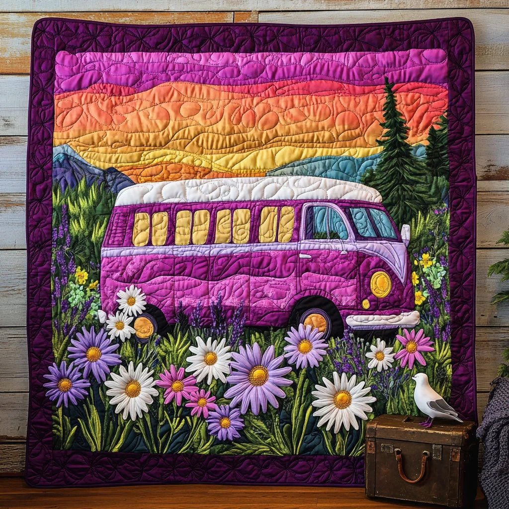 Purple Camper Van Quilt Blanket