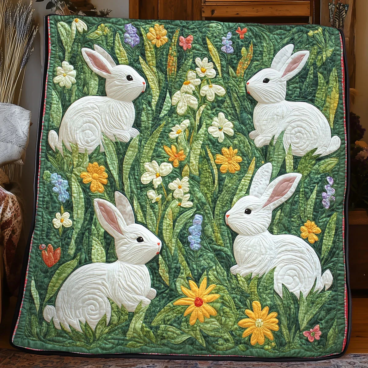 Rabbit Flower Quilt Blanket