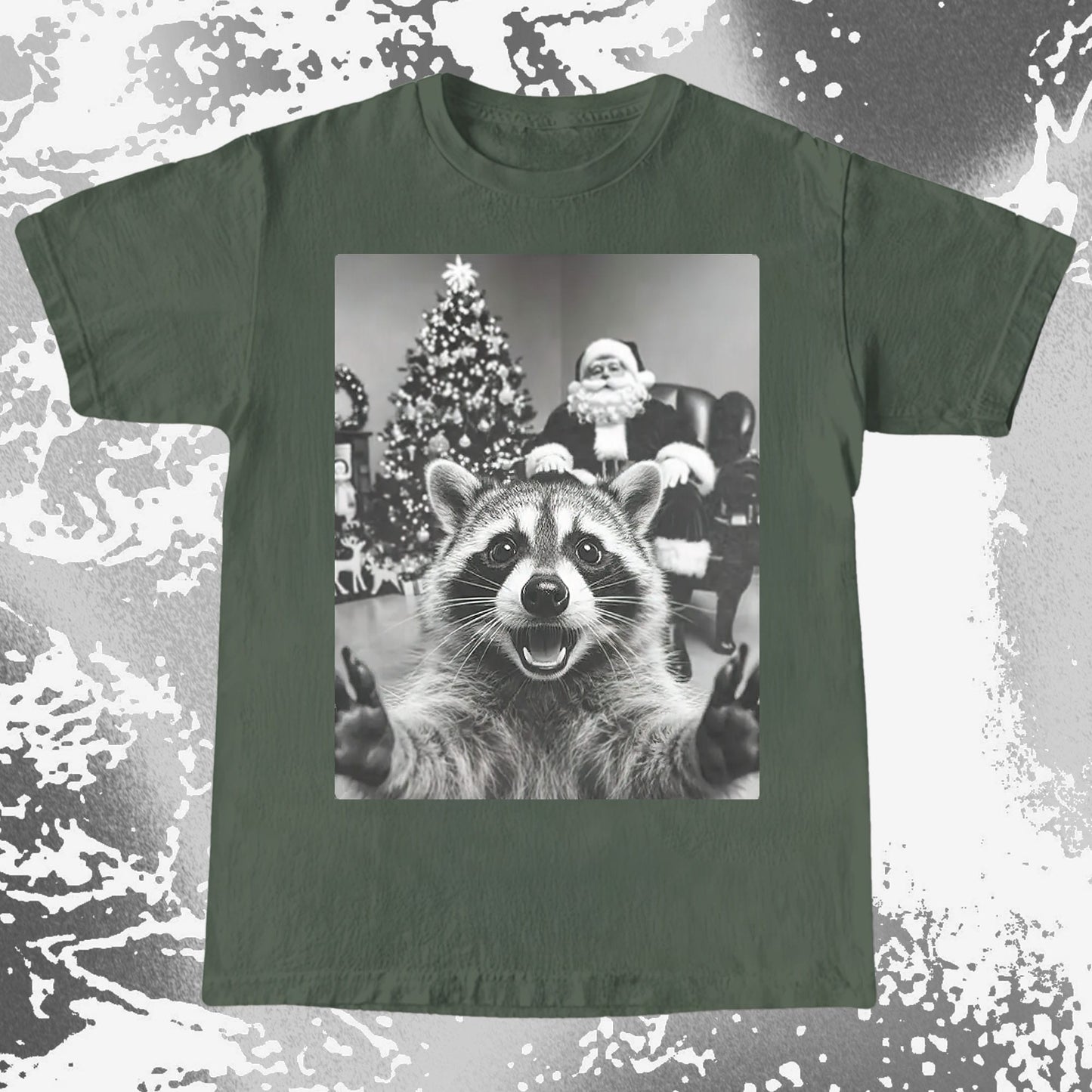 Raccoon Christmas Selfie With Santa Shirt, funny meme tee gift (view 8)