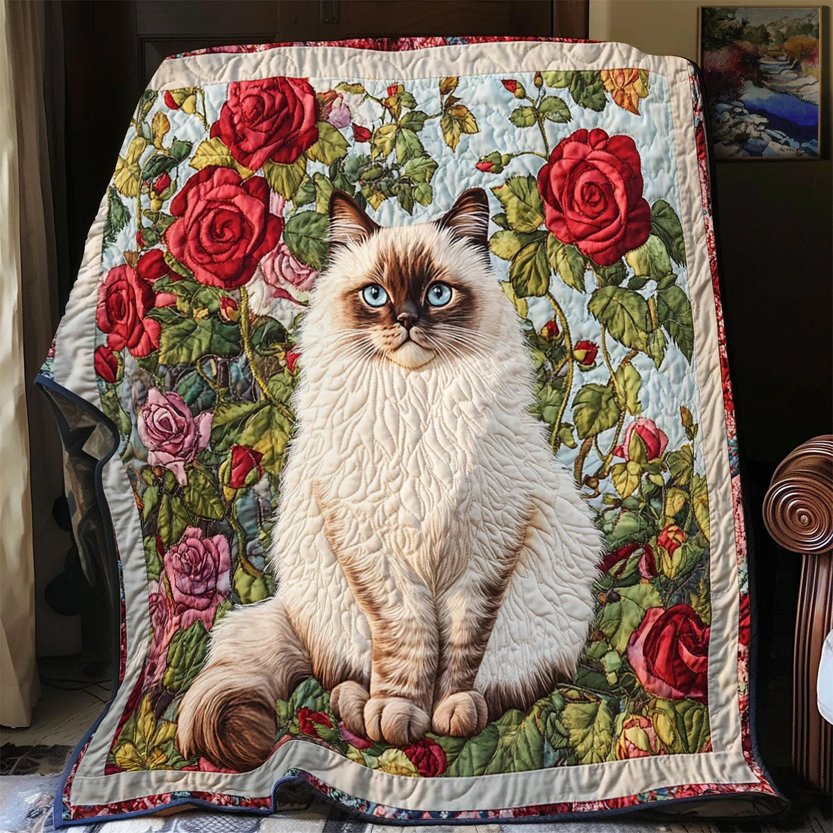 Ragdoll And Roses Quilt Blanket