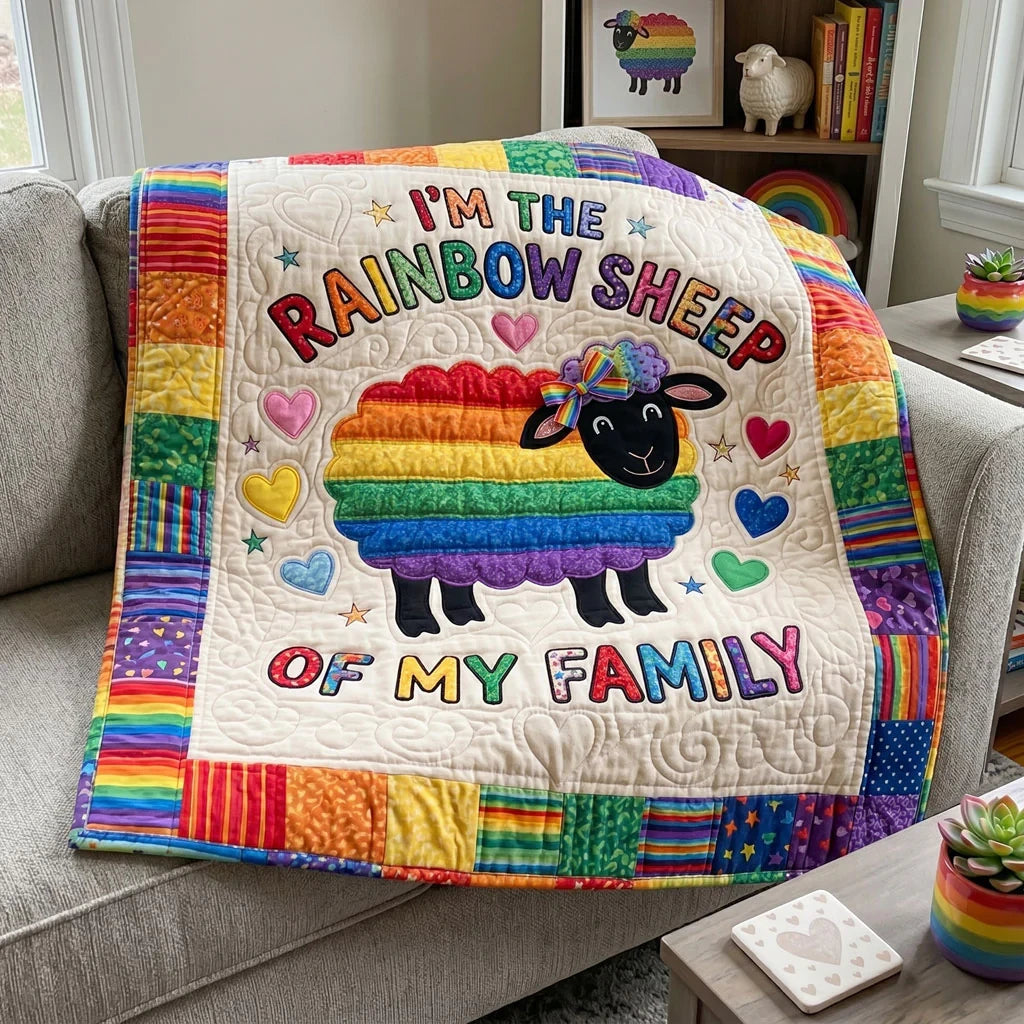 Rainbow Sheep Family Quilt Blanket