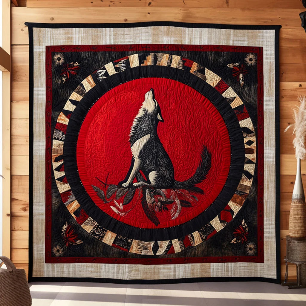 Red Moon Wolf Quilt Blanket