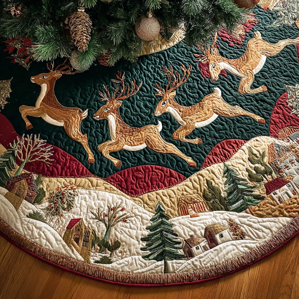 Reindeer Glow Christmas Quilted Tree Skirt