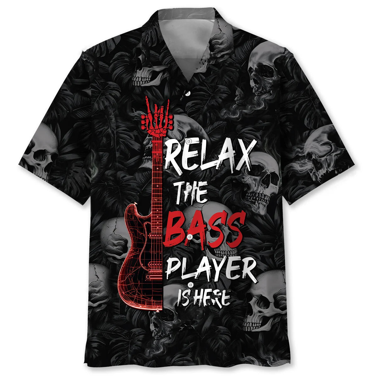 Relax the Bass Player is Here Skull Hawaiian Shirt, custom shirt gift for men (view 4)