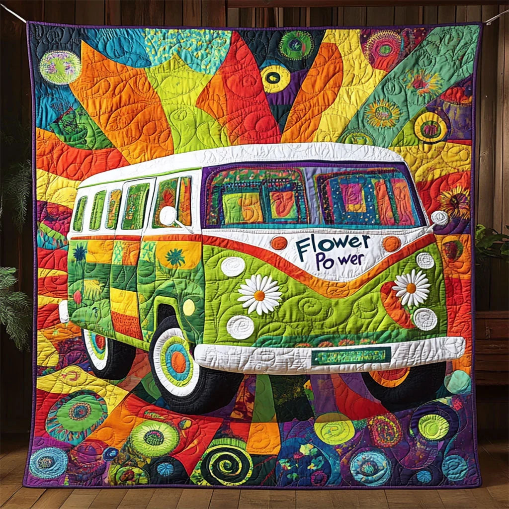 Retro Hippie Van Quilt Blanket