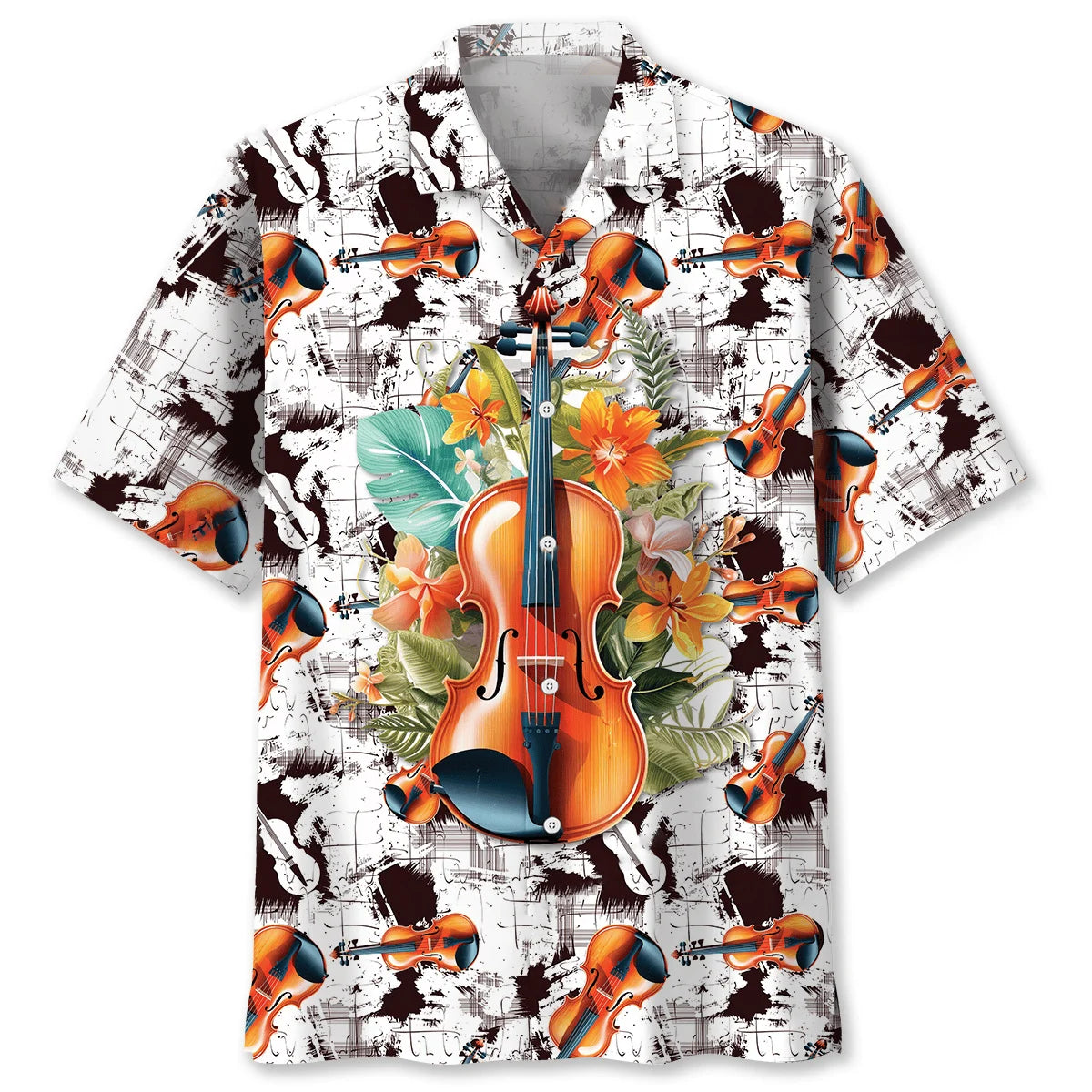 Retro Colorful Violin Hawaiian Shirt, custom shirt gift for men (view 2)